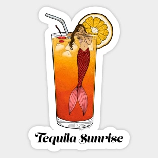 Tequila Sunrise Mermaid Cocktail Illustration Sticker